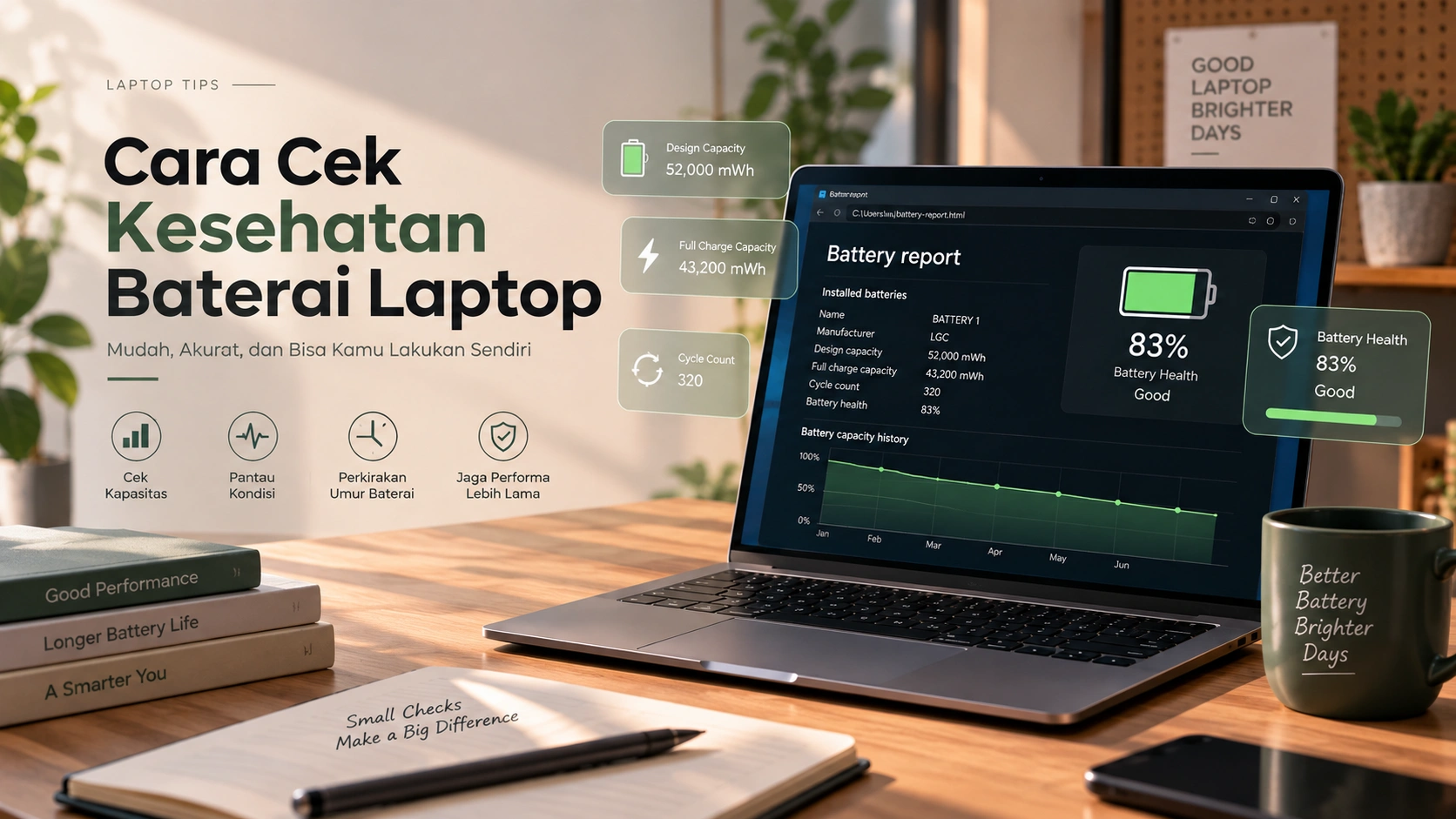 cara cek kesehatan baterai laptop